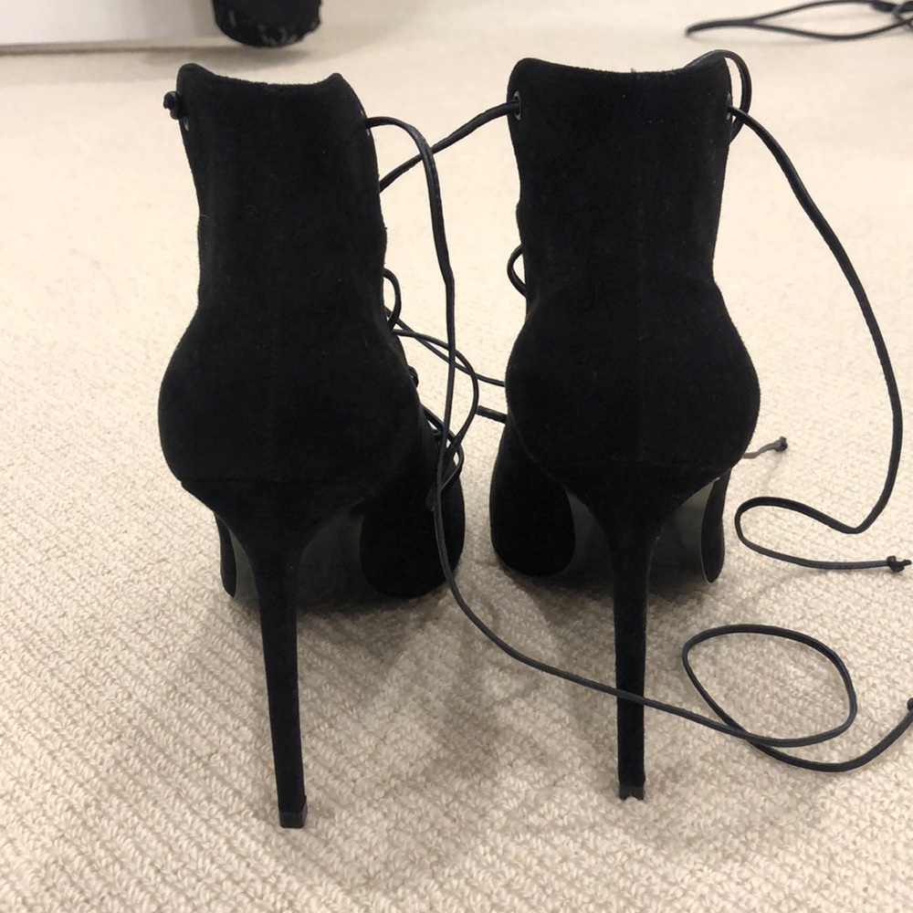 Saint Laurent black suede lace up heels - Picture 3 of 7